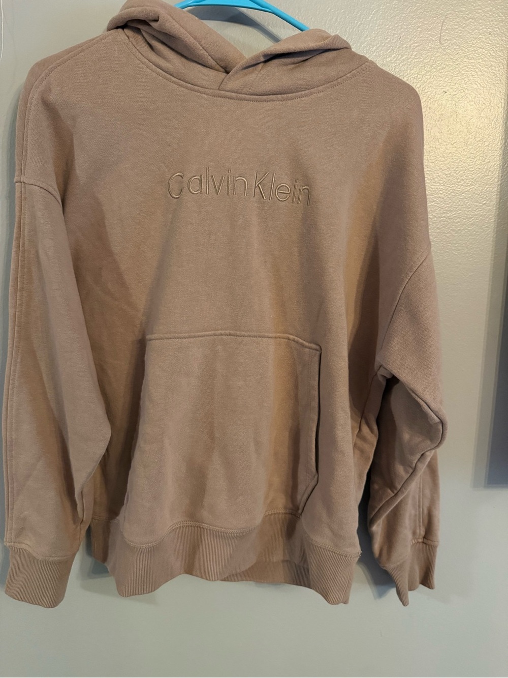 Calvin Klein Embroidered Logo Hooded Sweatshirt in Taupe